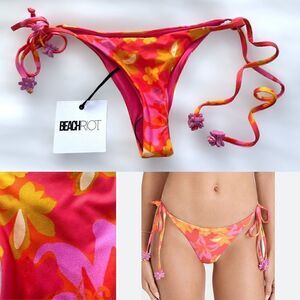 NWT Beach Riot Beaded Tie Soleil Bikini Bottoms in Hula Hibiscus Size XS